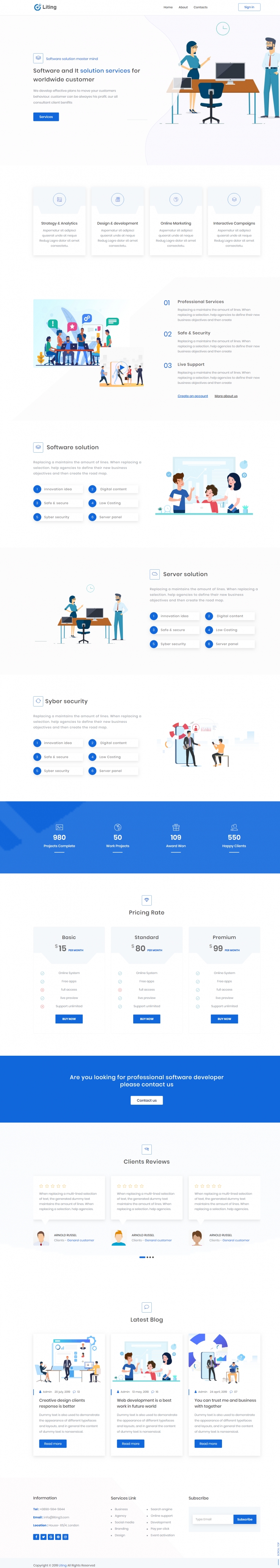 bootstrap蓝色简洁样式软件业务公司网页模板代码下载