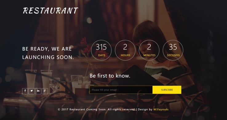 黄色简洁风格响应式餐厅开业倒计时网页模板